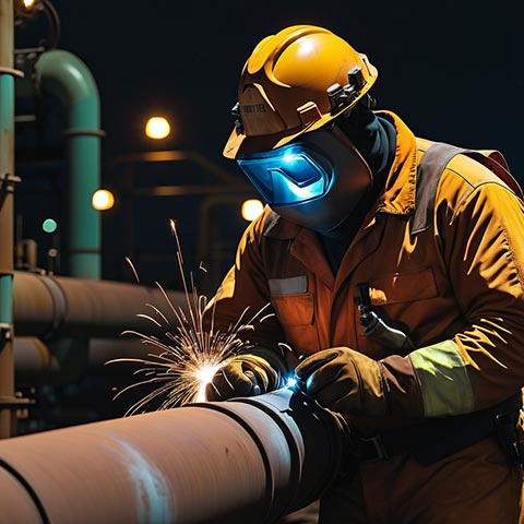 crude oil pipeline is getting fixed with welding